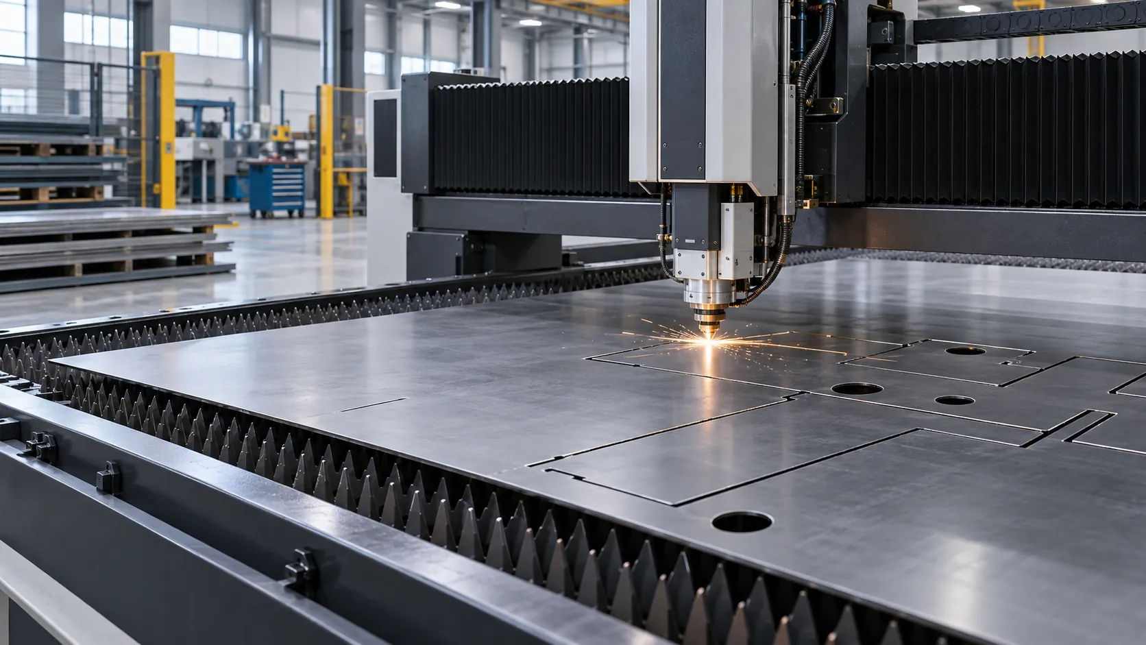 Illustrative laser cutting of a flat metal plate